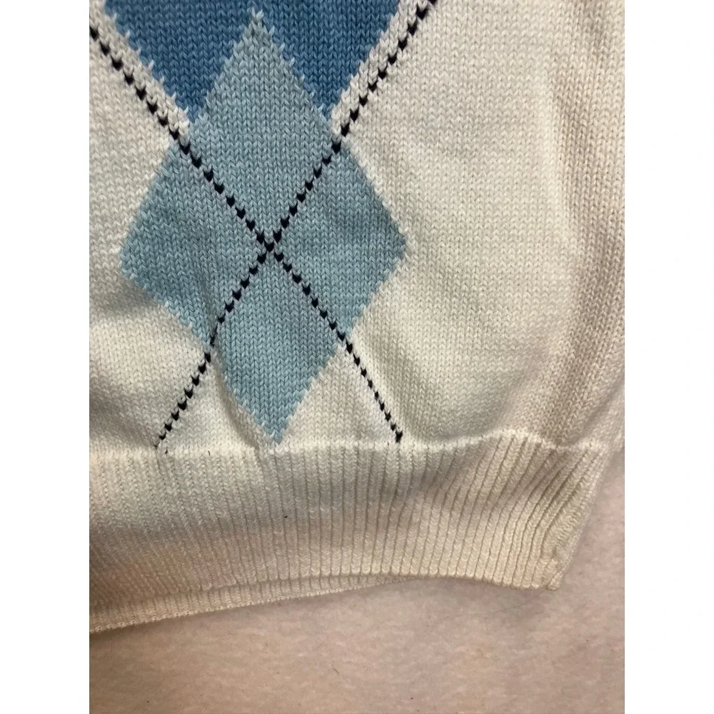 Gymboree Kids‎ Boys White Blue Argyle V Neck Sweater Vest Size S Cotton